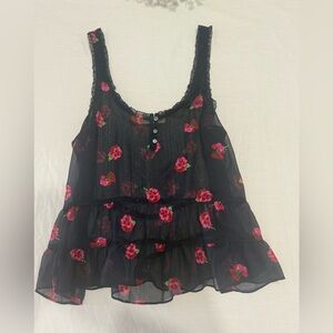 Abercrombie & Fitch Blue Floral Ruffle Camisole with Pink Roses